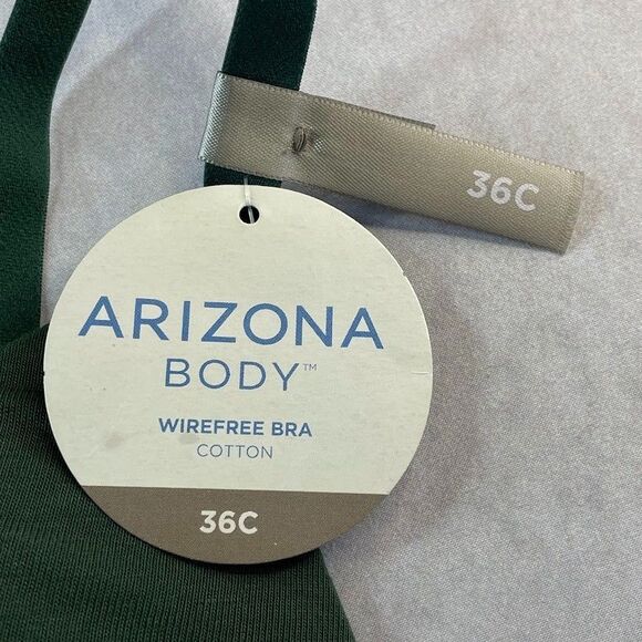 Arizona Body Cotton Wire Free T Shirt Bra Green Womens Size 36C Padded NEW! - Picture 2 of 11